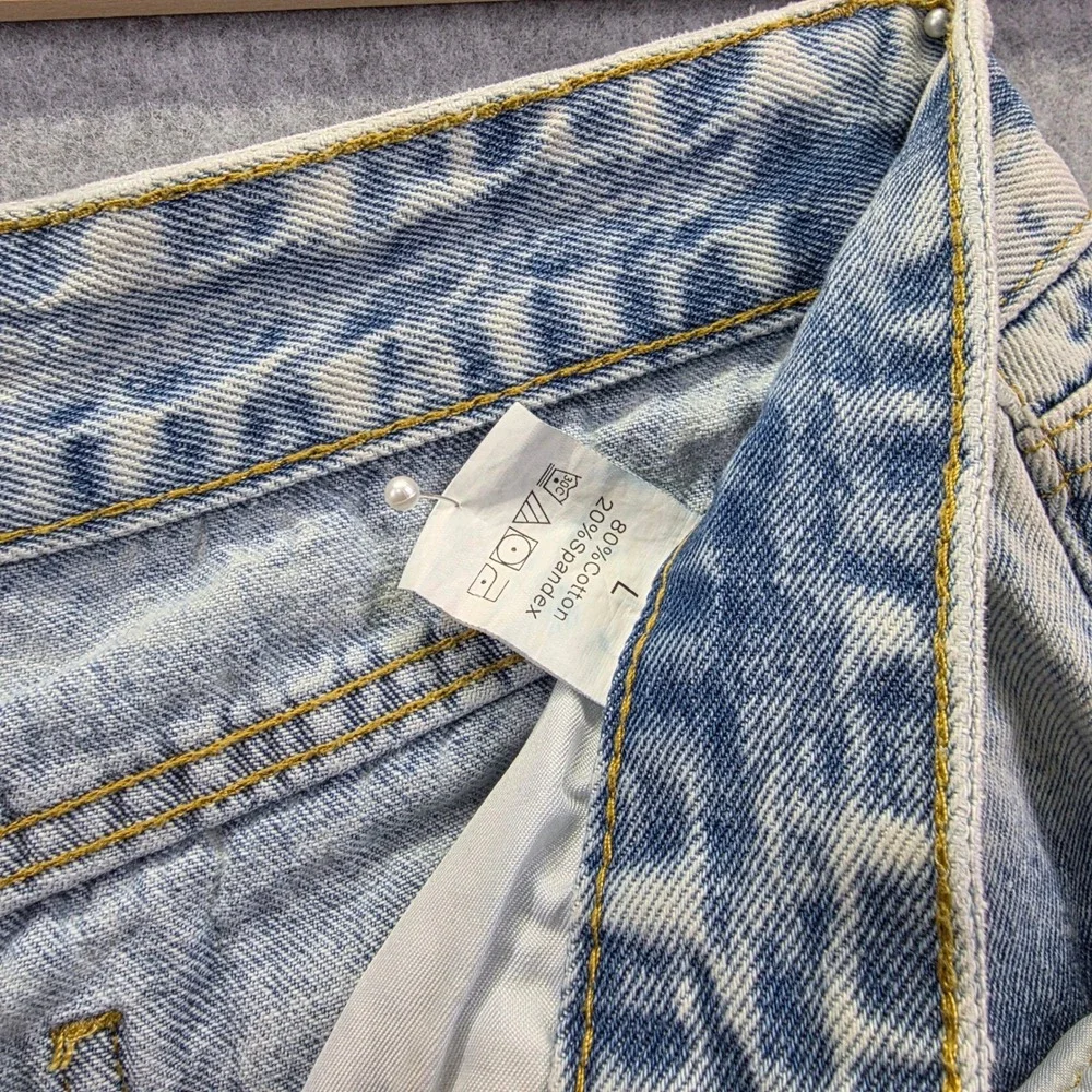 Automet Womens High Waisted‎ Denim Shorts Light Acid Wash Raw Hem Size L